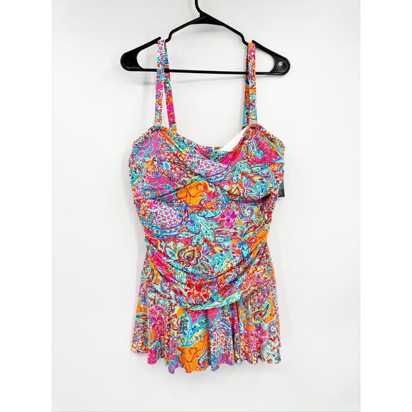 Lauren Ralph Lauren Plus Size Twisted Shirred Skirted Paisley Swimsuit 22W NWT - Picture 3 of 8